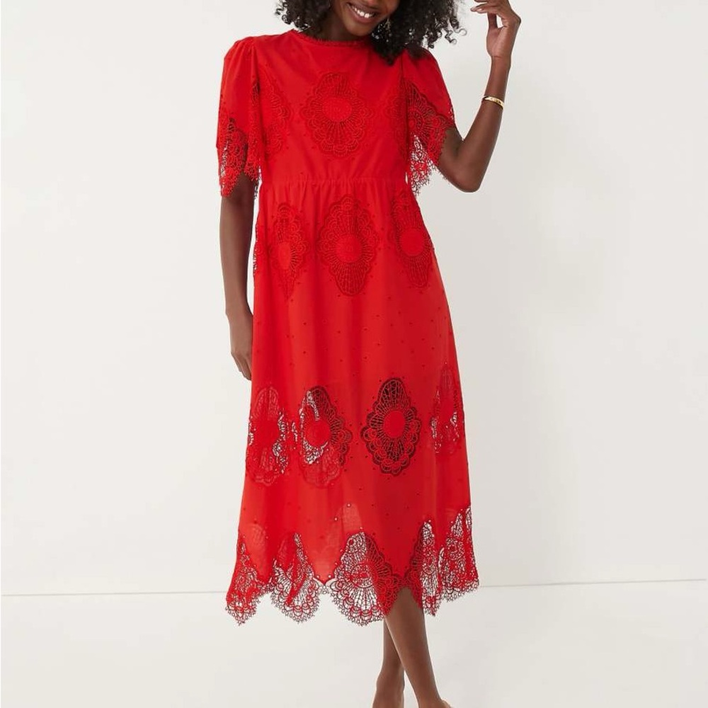 Tuckernuck Catalina Red Lace Midi Dress Size Small NWOT